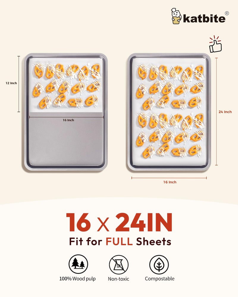 Katbite 16x24 inch Heavy Duty Parchment Paper Sheets, 100Pcs Precut Non-Stick Full Parchment Sheets for Baking, Cooking, Grilling, Frying and Steaming, Full Sheet Baking Pan Liners [Advanced Series] - Image 2